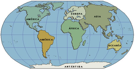 A localização dos continentes terrestres